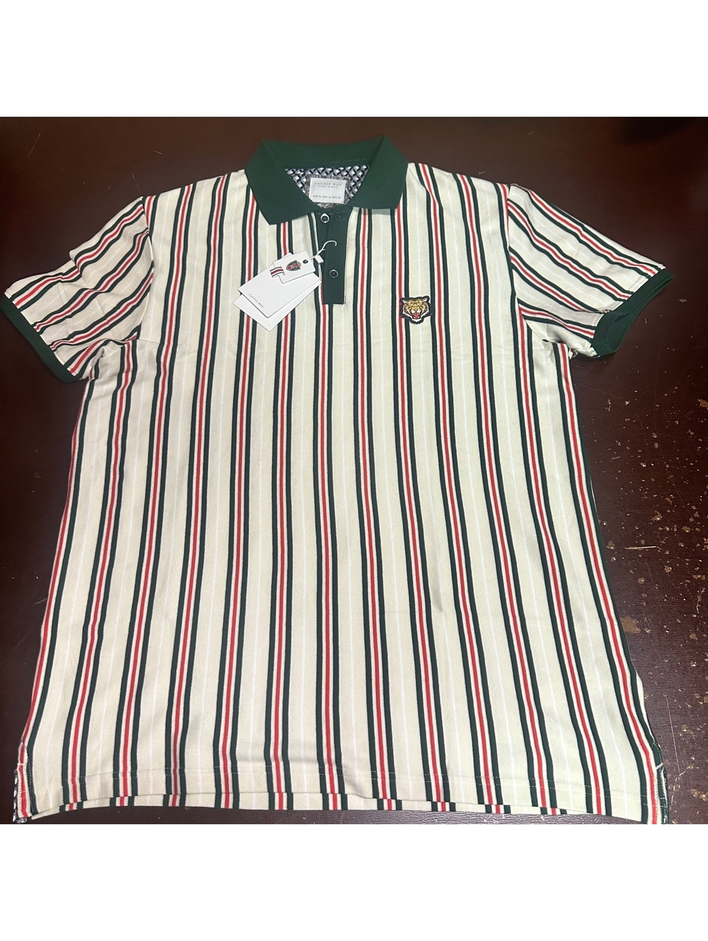 Cactus Man Ricky Singh Men's Short Sleeve green cream Striped rugby Shirt XL